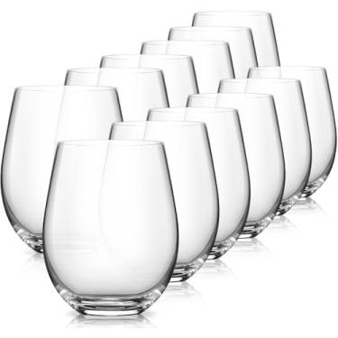 Imagem de LUNA & MANTHA Conjunto de 12 taças de vinho sem haste, taças de vinho branco vermelho cristal para uso diário, hospedagem, bar em casa, festa noturna, aniversários, chuveiro, presente de inauguração