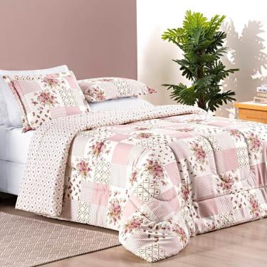Imagem de Kit Edredom Dupla Face King Bouti 03 Peças - Rosa Matura