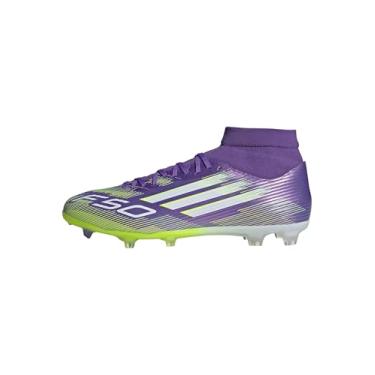 Imagem de adidas Tênis unissex adulto F50 League Mid Top Firm Ground, Roxo/branco/limão lúcido, 13.5 Women/12.5 Men