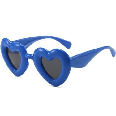 Imagem de Óculos de sol femininos em formato de coração, vintage, luxuosos, cor de doce, para festa (azul e cinza)