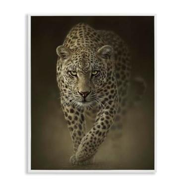 Imagem de Stupell Industries Design artístico giclée emoldurado branco Savage Leopard Predator por Collin Bogle, 50 x 40 cm
