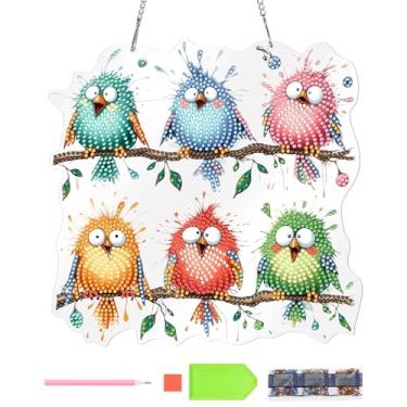 Imagem de Kit de pendurar arte de diamante Parrot para adultos, faça você mesmo, kits 5D de arte de cristal, enfeite para pendurar na janela, janela, jardim, porta, decoração de parede