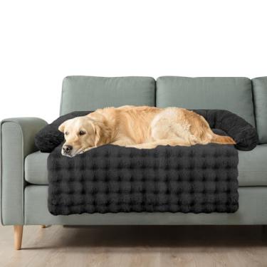 Imagem de GGIB Capa de sofá de pelúcia calmante para móveis protetor de sofá lavável removível para cães e gatos grandes, médios e pequenos, preto GG