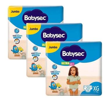 Imagem de Kit 3 Fraldas Babysec Ultrasec Jumbo Galinha Pintadinha XG com 20 unid