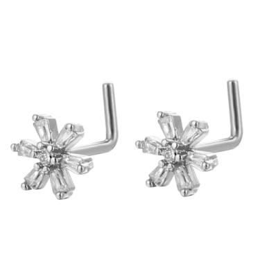Imagem de Niaspi 2 peças de anéis de nariz de flor 20 g em forma de L aço inoxidável CZ cristal piercing de nariz piercing de narina joias para mulheres, 20g, Aço inoxidável Cristal Cobre, Sem Pedra Preciosa