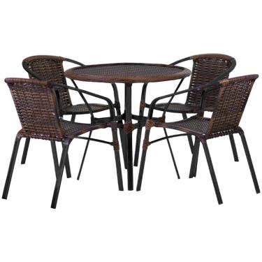 Imagem de 4 Cadeiras E Mesa Floripa Tampo Tramado Alumínio Trama Argila