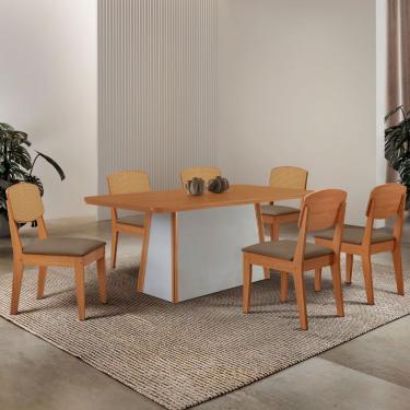 Imagem de Mesa Jantar Diane 180cm Ta Mdf Lam 6 Ca Copper Prem Moderna Veludo Capuccino/naturale/off White