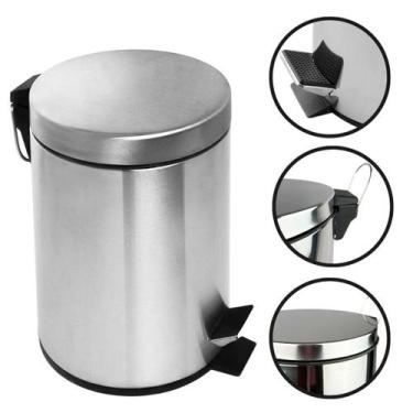 Imagem de Lixeira em Inox de Pedal 12 Litros com Balde - Mak Inox Premium Luxo