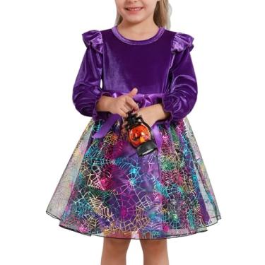 Imagem de Patgoal Toddler Girl Tutu Dresses Kids Velvet Ruffle Long Sleeve Halloween Dress Spider Pumpkin Fall Winter Tulle Dress