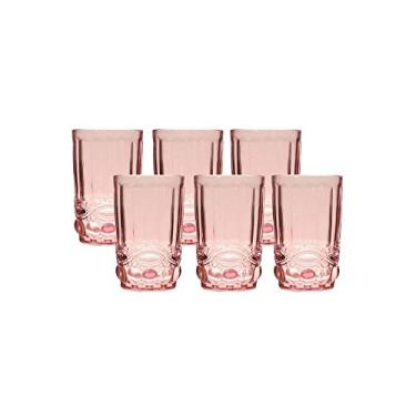 Imagem de Mimo Style Jogo de 6 Copos de Vidro Rosa 340ml Linha Laço Verre com Alto Relevo, Kit Prático para Sua Cozinha, Ideal para Servir Água, Suco e Outras Bebidas. Elegante Para Todas as Ocasiões