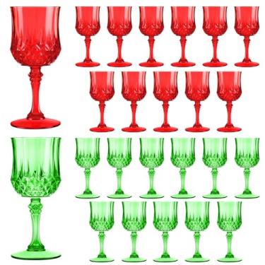 Imagem de LemonRoad 24 peças de taças de vinho de plástico vermelho e verde vintage taças de plástico para recepção de casamento, Halloween, chás de panela, suprimentos de festa para grandes eventos