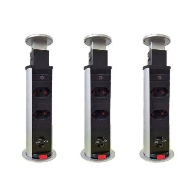 Imagem de Kit 3 Torres de Tomada Multiplug 2 Tomadas e 2 USB Bivolt, Bivolt, Cin
