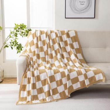 Imagem de Throw Blanket YIRUIO Tabuleiro de xadrez Burnt Orange 130x160cm