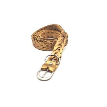 Imagem de Cinto feminino trançado fino couro 00001 - Barão do Couro, P, Dourado