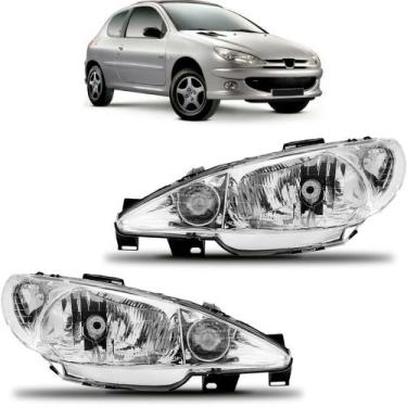 Imagem de Par Farol Peugeot 206 2003/ Cromado Lente Lisa Foco Simples - SP ACESS