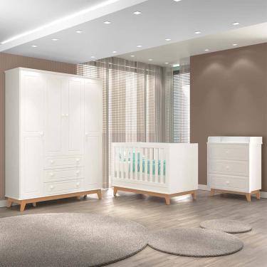 Imagem de Quarto Infantil Triplo 100% MDF Tuboarte com Berço 2 em 1 Lucca Guarda-Roupas Henry e Cômoda Natan