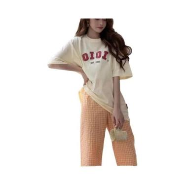 Imagem de Calças De Pijama Femininas De Verão Em Xadrez Casuais Respiráveis Com 