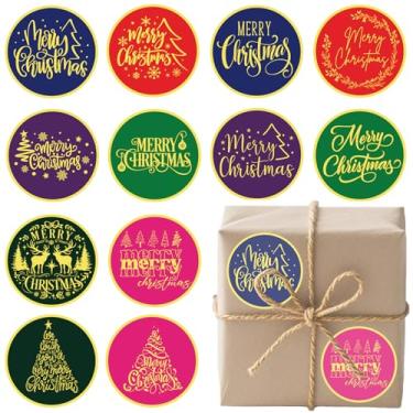 Imagem de Adesivos de Natal para cartões artesanais envelopes selos elegantes grandes 7,6 cm redondos Feliz Natal padrões adesivos de cartão de etiqueta para envelopes presentes de Natal bolsa (merry60)
