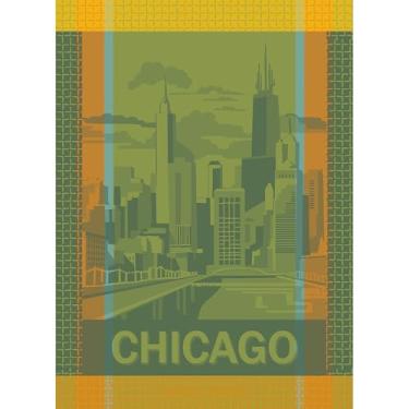 Imagem de Toalha de cozinha francesa Garnier Thiebaut Chicago Verde/Amarelo Jacquard