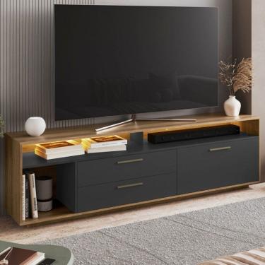 Imagem de Rack para TV Até 75 Polegadas Reims 1 Porta 2 Gavetas com Led Grafite - Art In Móveis