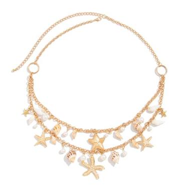 Imagem de RARITYUS Correntes de cintura de estrela do mar para mulheres, boêmio, concha, pérola, barriga, verão, praia, joias corporais, one size, Plástico, Sem Pedra Preciosa