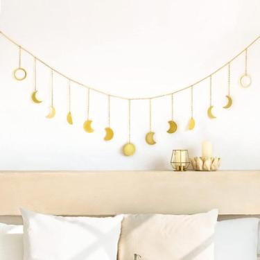 Imagem de Penduração de parede Moon Phase Garland Mkono Metal Gold 55cm