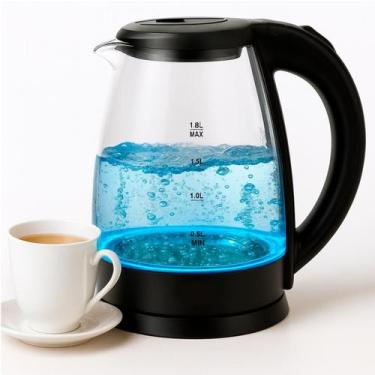 Imagem de Chaleira Elétrica de Vidro 1,8L com Tampa Pull-Up e LED Azul Moderno -