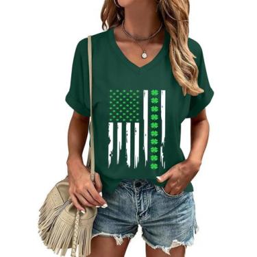 Imagem de Camiseta feminina Ithalt St Patricks Day Lucky Irish Shamrock