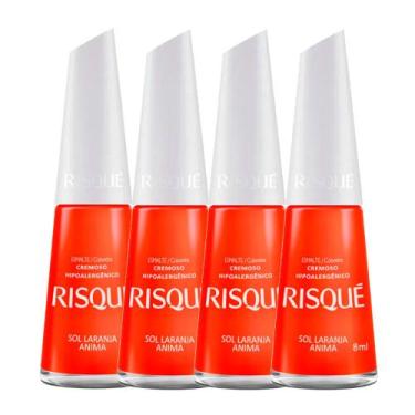 Imagem de Kit 4 Esmalte Risqué Cor Sol Laranja Anima com 8ml