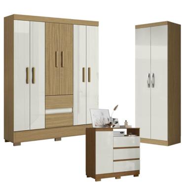 Imagem de Guarda Roupa Casal Coimbra 2005138 com Armário Multiuso New 2000192 e Cômoda 2014143 Atacama Off White - Aramóveis
