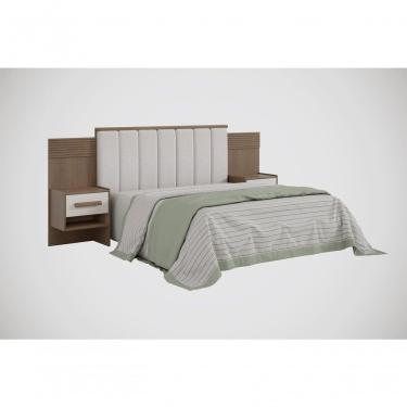 Imagem de Cabeceira Para Cama Queen Size Ripada Irís Estofada Com 2 Mesas De Cabeceira D Doro Castanho/off White/ripado