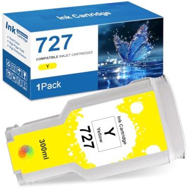 Imagem de Cartuchos de tinta amarela 727XL para cartucho de tinta 727 HP compatível com impressoras DesignJet T930 T2530 T1530 T2500 T920 T1500 - Cartucho de tinta amarelo 727 (pacote com 1, F9J79A)