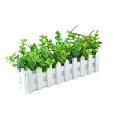 Imagem de Baoblaze Planta de flor artificial, enfeite de mesa, fácil manutenção, vaso em cerca de estacas, peça central de mesa para sala de fazenda interna, Eucalipto