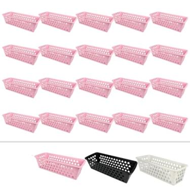 Imagem de Cesto Organizador Kit 20 Pcs 28x10x8cm Ideal P/Org. Lavanderia Cozinha Quarto Banheiro Escritório (Rosa)