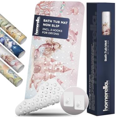 Imagem de Homerella Tapete de banheira e chuveiro para bebês antiderrapante, 102 x 40 cm, tinta extra longa. 2 ganchos para armazenamento, tapete de chuveiro bonito e seguro para banheira tamanho completo com