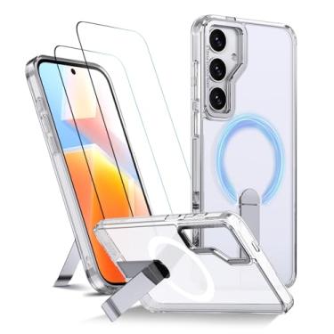 Imagem de Capa para Samsung Galaxy S24 FE Capinha - Compatível com MagSafe, com protetor de ecrã temperado de 2 peças, estojo ultrafino resistente a choques e quedas com suporte ajustável - Transparente