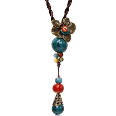 Imagem de NABROJ Colar Boho longo boêmio com contas coloridas antigas decoração hippie bijuteria feminina moderna, Cerâmica, Miçanga