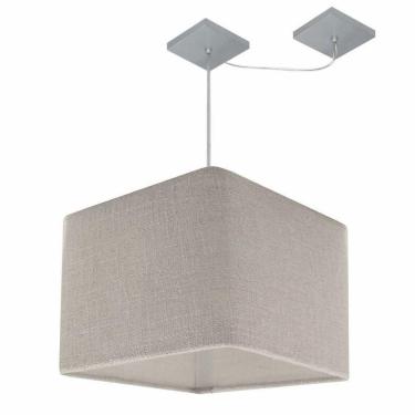 Imagem de Lustre Pendente Quadrado Com Desvio De Centro Vivare Md-4269 Cúpula Em Tecido 40x40cm - Bivolt Rustico-cinza 127/220v