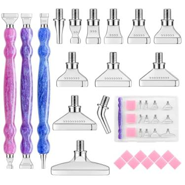 Imagem de MuitoFeliz Conjunto de 24 canetas de arte de diamante com pontas de metal, acessórios de pintura de diamante e kit de ferramentas para adultos (três canetas + 12 pontas + 9 pontos de argila)