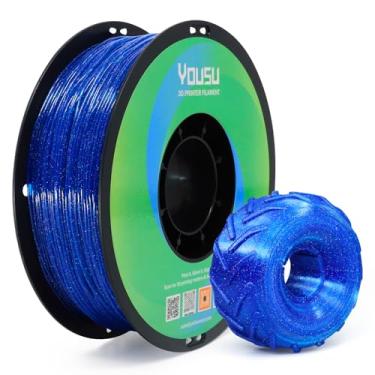 Imagem de YOUSU Filamento de TPU transparente Galaxy Glitter 1,75 mm, 95A (42D) Filamento de impressora 3D flexível macio, galáxia azul transparente com efeito de brilho estrelado, carretel de 1 kg, adequado