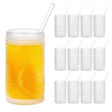 Imagem de GDCCI Conjunto de 12 copos Hobnail de 473 ml, copos transparentes vintage em relevo de grande capacidade, copos altos para água, coquetéis, cerveja, uísque, suco e bar
