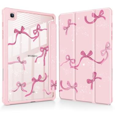 Imagem de Tuiklol Para Samsung Galaxy Tab S6 Lite 10,4 polegadas 2024 2022 2020, Buit in S Pen com capa protetora à prova de choque, capa traseira transparente transparente despertar/hibernar, laço rosa