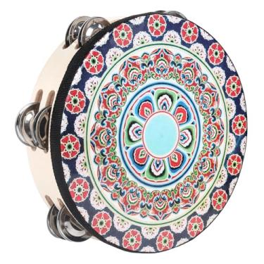 Imagem de Tambor portátil de instrumento musical pandeiros: Pandeiros para adultos igreja 20 polegadas fileira dupla jingles de metal - Pandeiro de madeira de percussão para festa de casamento de dança (20 cm)