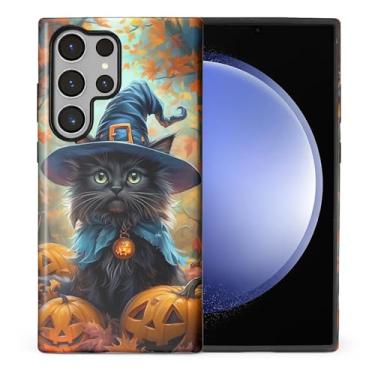 Imagem de CARLOCA Compatível com Samsung Galaxy S24 Ultra Full Body Matte Case para menina menino capa dura à prova de choque para Samsung Galaxy S24 Ultra Fashion padrão gato preto chapéu bruxa abóbora