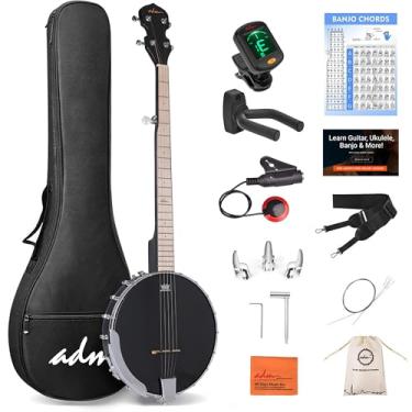 Imagem de ADM Banjo Open Back 5 Cordas Tamanho Completo Clawhammer Banjoe Kit Iniciante com Cabeça Remo, Banjo de Bordo com 5º Sintonizador Engrenado, Preto