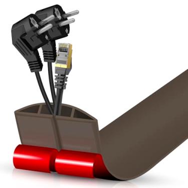 Imagem de Capa de cabo de piso, cabo autoadesivo, ocultador, para gerenciamento de cabos de piso, protetor de cabos elétricos de piso para escritórios, academia, exposições (marrom café, 6 cm x 8 cm)