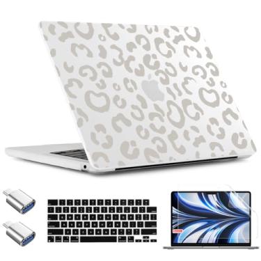 Imagem de TWOLSKOO Compatível com capa M4/M3/M2 MacBook Air 13,5 polegadas 2025 2024 versão 2022 modelo A3240 A3113 A2681, capa rígida de plástico, capa de teclado, adaptador tipo C, protetor de tela, leopardo