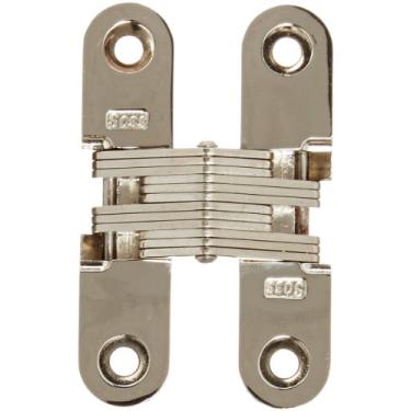 Imagem de SOSS Dobradiça invisível de zinco 208 com furos para aplicações em madeira ou metal, montagem de encaixe, acabamento exterior de níquel brilhante