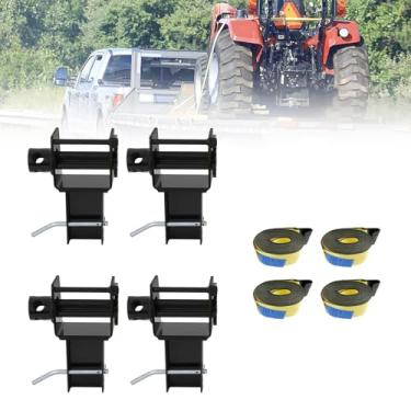 Imagem de Kit de 4 correias de guincho e guincho de bolso de estaca de reboque, correia amarela de guincho de 10 x 76 m com gancho plano, limite de carga de trabalho 2,4 kg/resistência à ruptura 7,3 kg para