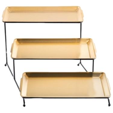 Imagem de Generic Bandeja de frutas, suporte para bolo, enfeite de três camadas, pratos de servir, bandejas, travessas, bandeja de lanches de grande capacidade para, Suporte Preto